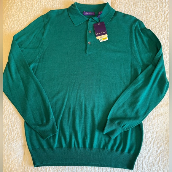 Alan Flusser Teal Merino Wool Long-Sleeve Polo Sweater – Size M - Picture 4 of 12